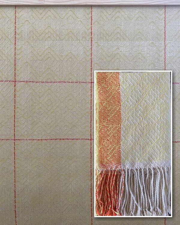 Sage green and terracotta windowpane check blanket